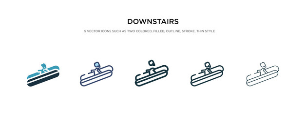 downstairs icon in different style vector illustration. two colored and black downstairs vector icons designed in filled, outline, line and stroke style can be used for web, mobile, ui