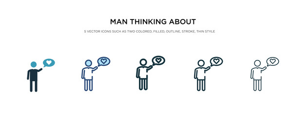 Wall Mural - man thinking about love icon in different style vector illustration. two colored and black man thinking about love vector icons designed in filled, outline, line and stroke style can be used for