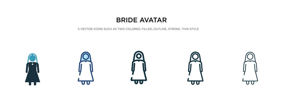 bride avatar icon in different style vector illustration. two colored and black bride avatar vector icons designed in filled, outline, line and stroke style can be used for web, mobile, ui