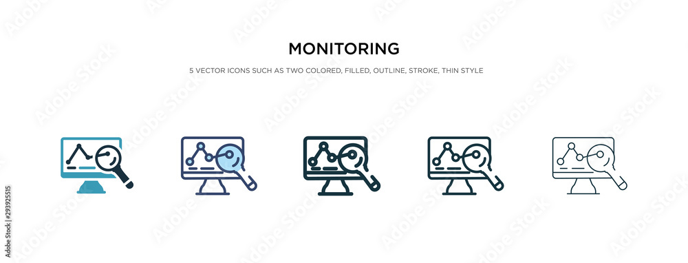 monitoring icon in different style vector illustration. two colored and black monitoring vector icons designed in filled, outline, line and stroke style can be used for web, mobile, ui - obrazy, fototapety, plakaty 