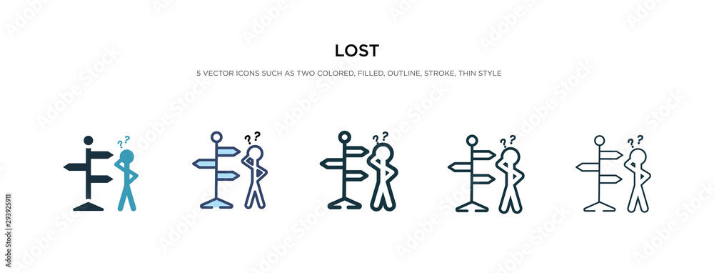 lost icon in different style vector illustration. two colored and black lost vector icons designed in filled, outline, line and stroke style can be used for web, mobile, ui - obrazy, fototapety, plakaty 