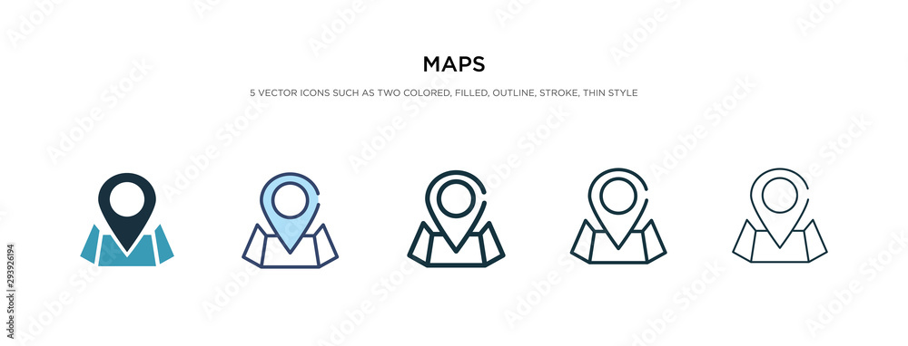 maps icon in different style vector illustration. two colored and black maps vector icons designed in filled, outline, line and stroke style can be used for web, mobile, ui - obrazy, fototapety, plakaty 