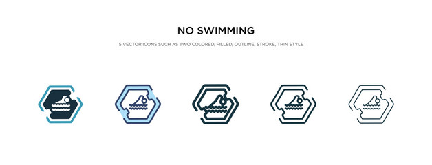 no swimming icon in different style vector illustration. two colored and black no swimming vector icons designed in filled, outline, line and stroke style can be used for web, mobile, ui