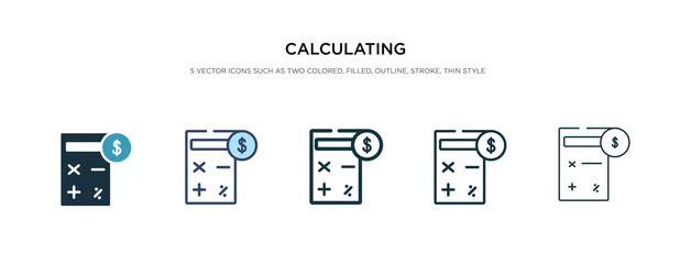 Wall Mural - calculating icon in different style vector illustration. two colored and black calculating vector icons designed in filled, outline, line and stroke style can be used for web, mobile, ui