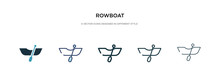 rowboat icon in different style vector illustration. two colored and black rowboat vector icons designed in filled, outline, line and stroke style can be used for web, mobile, ui