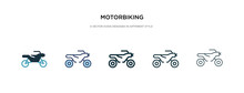 Motorbiking Icon In Different Style Vector Illustration. Two Colored And Black Motorbiking Vector Icons Designed In Filled, Outline, Line And Stroke Style Can Be Used For Web, Mobile, Ui