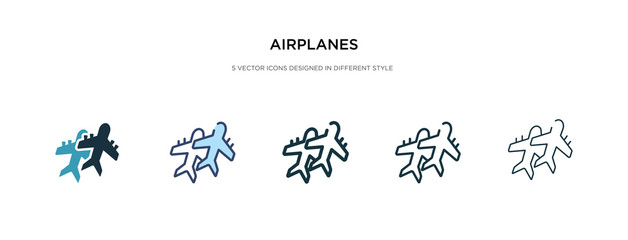 Wall Mural - airplanes icon in different style vector illustration. two colored and black airplanes vector icons designed in filled, outline, line and stroke style can be used for web, mobile, ui