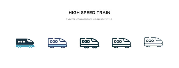 high speed train icon in different style vector illustration. two colored and black high speed train vector icons designed in filled, outline, line and stroke style can be used for web, mobile, ui