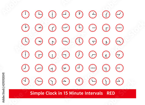 Fotografía 時計のアイコンセット 細かい 文字盤 15分刻み Simple Clock in 15 Minute Intervals 赤