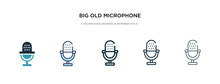 Big Old Microphone Icon In Different Style Vector Illustration. Two Colored And Black Big Old Microphone Vector Icons Designed In Filled, Outline, Line And Stroke Style Can Be Used For Web, Mobile,