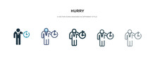 Hurry Icon In Different Style Vector Illustration. Two Colored And Black Hurry Vector Icons Designed In Filled, Outline, Line And Stroke Style Can Be Used For Web, Mobile, Ui
