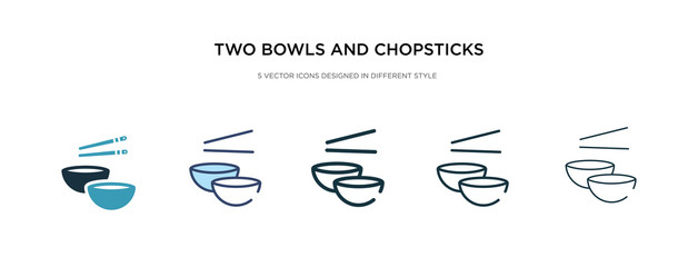 two bowls and chopsticks icon in different style vector illustration. two colored and black two bowls and chopsticks vector icons designed in filled, outline, line stroke style can be used for web,