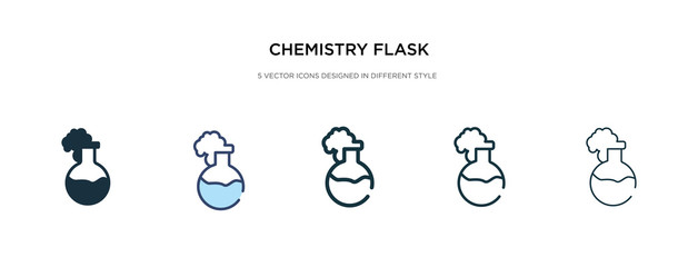 Wall Mural - chemistry flask with liquid icon in different style vector illustration. two colored and black chemistry flask with liquid vector icons designed in filled, outline, line and stroke style can be used