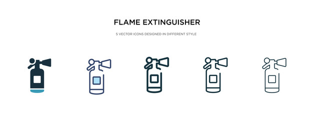 flame extinguisher icon in different style vector illustration. two colored and black flame extinguisher vector icons designed in filled, outline, line and stroke style can be used for web, mobile,