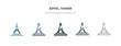 © zaurrahimov - eiffel tower icon in different style vector illustration. two colored and black eiffel tower vector icons designed in filled, outline, line and stroke style can be used for web, mobile, ui