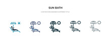 Sun Bath Icon In Different Style Vector Illustration. Two Colored And Black Sun Bath Vector Icons Designed In Filled, Outline, Line And Stroke Style Can Be Used For Web, Mobile, Ui