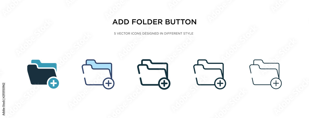 add folder button icon in different style vector illustration. two colored and black add folder button vector icons designed in filled, outline, line and stroke style can be used for web, mobile, ui - obrazy, fototapety, plakaty 