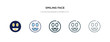 smiling face icon in different style vector illustration. two colored and black smiling face vector icons designed in filled, outline, line and stroke style can be used for web, mobile, ui