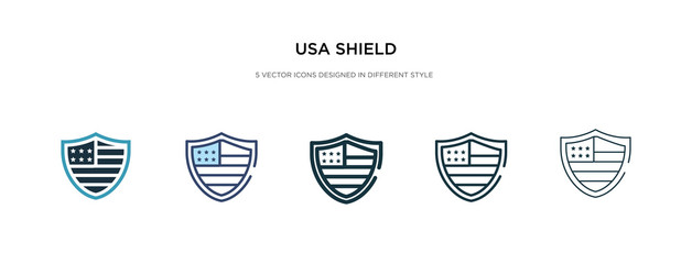 usa shield icon in different style vector illustration. two colored and black usa shield vector icons designed in filled, outline, line and stroke style can be used for web, mobile, ui