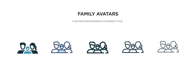 Wall Mural - family avatars icon in different style vector illustration. two colored and black family avatars vector icons designed in filled, outline, line and stroke style can be used for web, mobile, ui