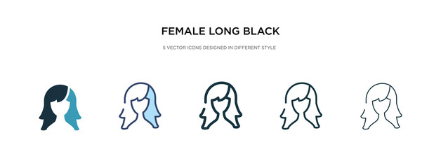 female long black hair icon in different style vector illustration. two colored and black female long black hair vector icons designed in filled, outline, line and stroke style can be used for web,