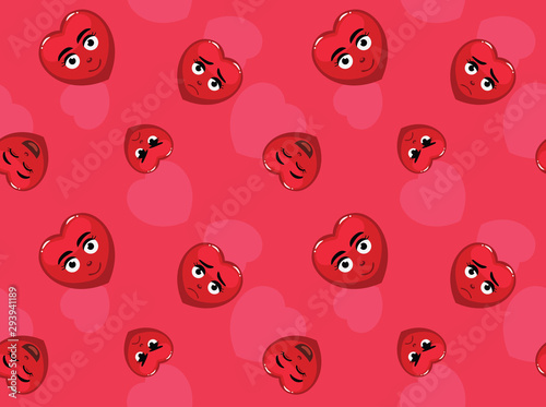 Heart Cartoon Girl Faces Vector Seamless Background Wallpaper