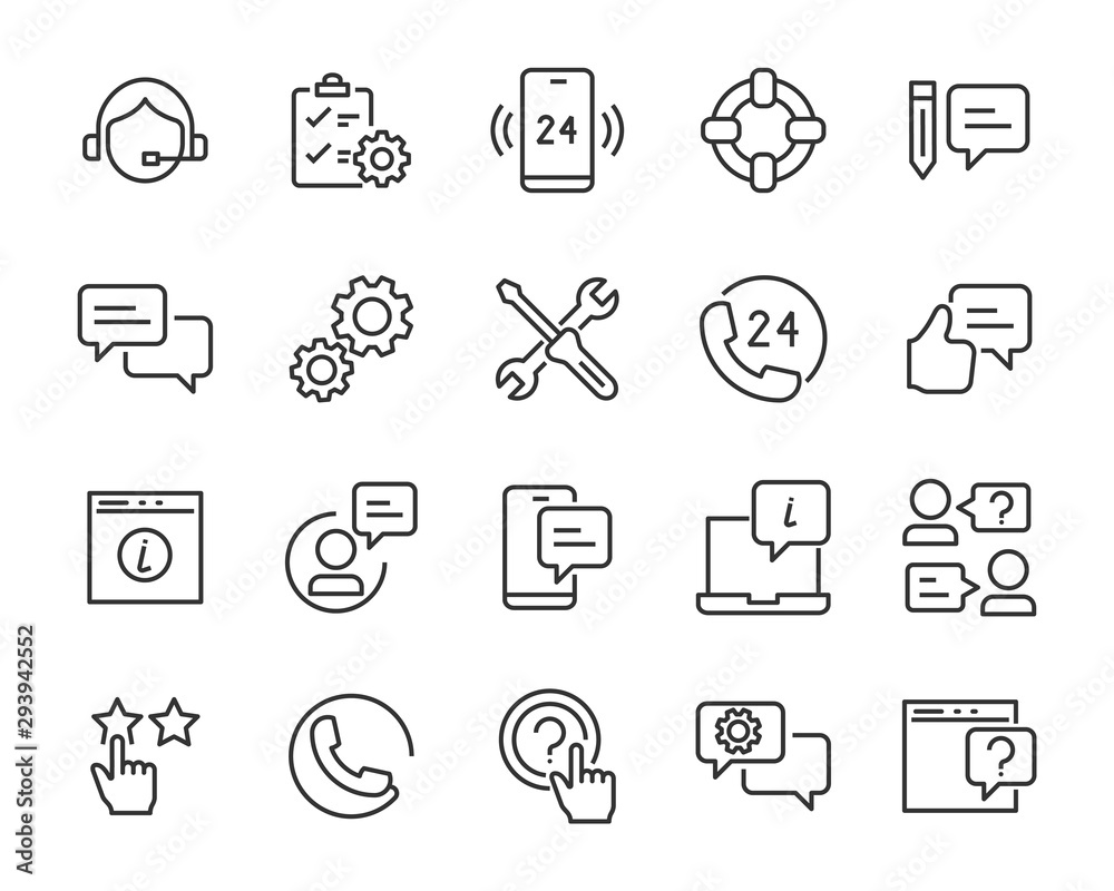 set of support icons, help, communication, info, customer service - obrazy, fototapety, plakaty 