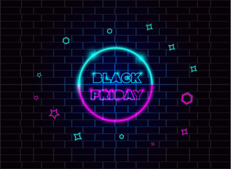Wall Mural - Black Friday neon advertisement sale vector background image