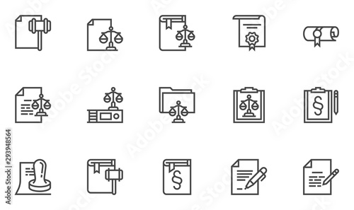 Fotomural Legal documents vector line icons set