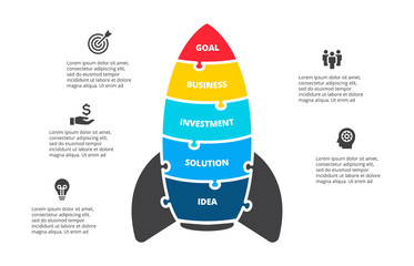 Poster - Puzzle vector rocket infographics. Startup businecc concept for chart, diagram, web design, or presentation with 5 options.