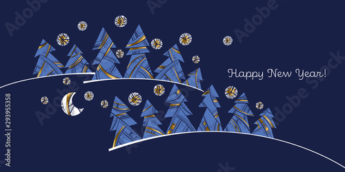 Elegant luxury gold and blue xmas tree composition