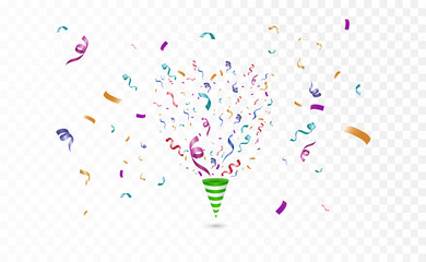 Poster - Lots of colorful tiny confetti and ribbons on transparent background. Festive event and party. Multicolor background.Colorful bright confetti isolated on transparent background.