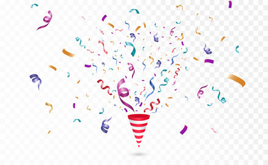 Poster - Lots of colorful tiny confetti and ribbons on transparent background. Festive event and party. Multicolor background.Colorful bright confetti isolated on transparent background.