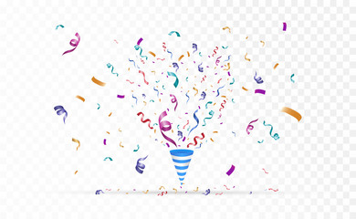 Poster - Lots of colorful tiny confetti and ribbons on transparent background. Festive event and party. Multicolor background.Colorful bright confetti isolated on transparent background.