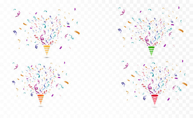Poster - Lots of colorful tiny confetti and ribbons on transparent background. Festive event and party. Multicolor background.Colorful bright confetti isolated on transparent background.