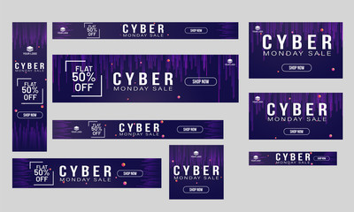 Wall Mural - website banner or poster collection flat 50% discount offer for cyber monday sale.