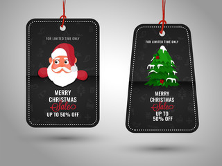 Poster - Limited time sale tag hang on glossy gray background with 50% discount offer for merry christmas festival.