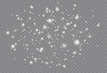 Wall Mural - snowfall with various shapes of snowflakes on transparent background. christmas magic dust particles