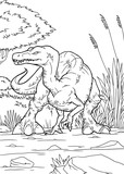 Fototapeta Dinusie - Coloring book, Velociraptor dinosaur, coloring