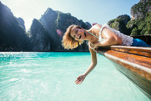 Beautiful Woman Making An Excursion To Phi Phi Island And Maya Beach In Thailand