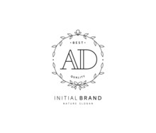 A D AD Beauty Vector Initial Logo, Handwriting Logo Of Initial Signature, Wedding, Fashion, Jewerly, Boutique, Floral And Botanical With Creative Template For Any Company Or Business.