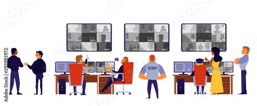 Photographie Security room staff - flat isolated cartoon set on white background