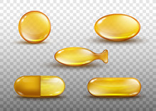 Golden Oil Capsule Set - Realistic Shiny Medicine Pills With Gold Yellow Fish Oil