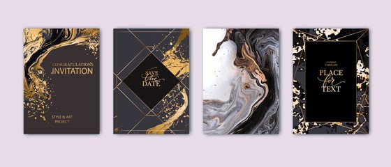 modern card design. hand drawn splatters. marble texture. gold, white, black colors brochure, flyer,