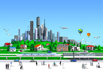 Wall Mural - Fair hill, apartment, skyscraper and train by 3d rendering