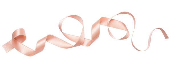 Wall Mural - Pink ribbon curl isolated on white background. Pink ribbon bow and curl isolated on white background