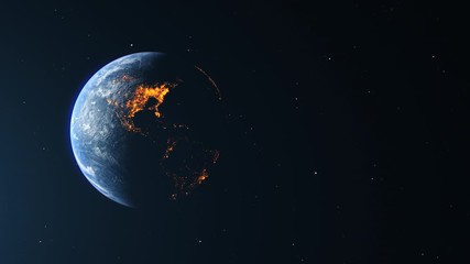 Wall Mural - earth green energy concept north america and south america background night blue icons