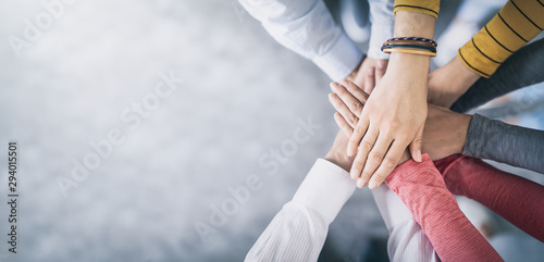 Cuadros en Lienzo Stack of hands. Unity and teamwork concept.