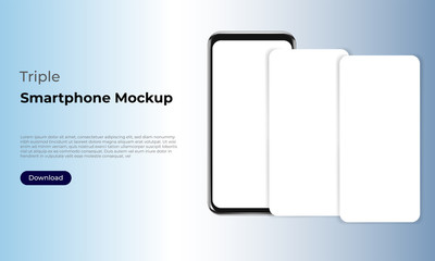 Wall Mural - triple smartphone screen mock up template for user experience and app design presentation. for websi