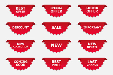 Aufkleber - Set of labels in red isolated on white background. Banners for promotion.Vector illustration